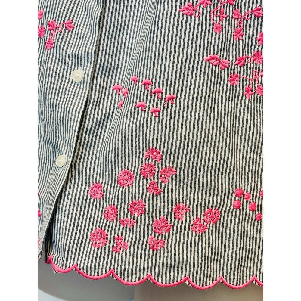 VILAGALLO Aurora embroidered Blouse in stripe pink embroidery Sz S Blue White - Picture 4 of 10